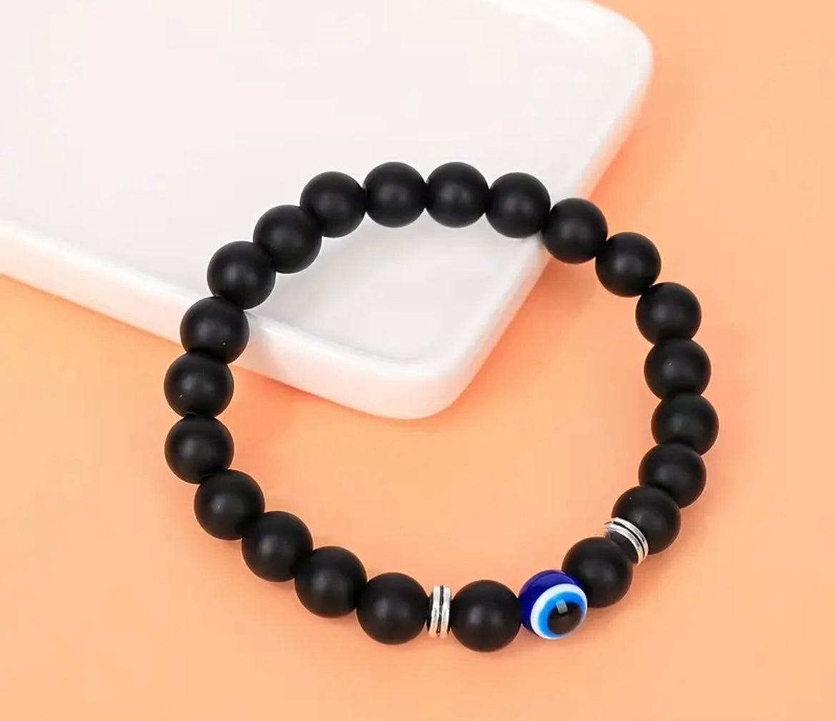 Trendy Stone beaded evil eye amulet bracelet for men