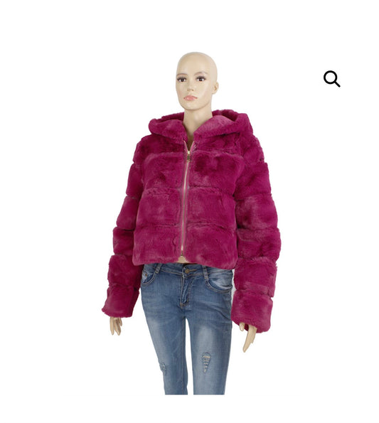 L/XL Magnificent Magenta Faux Fur Coat