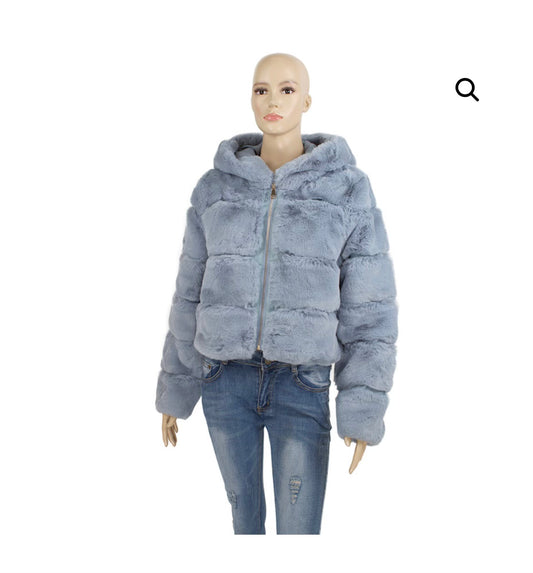 L/XL Baby Blue Faux Fur Coat