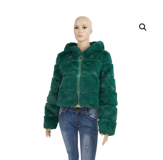 L/XL MONEY GREEN FAUX FUR COAT